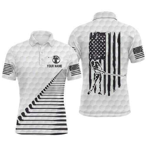 Black White American Flag Mens Golf Polo Shirts Custom Patriotic Golf Shirts For Men Golf Clubs LDT0771