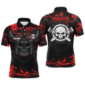 Mens Skull Disc Golf Polo Shirts Custom Red Golf Shirt With Skull Disc Golf Shirts For Men Golf Gifts LDT0768