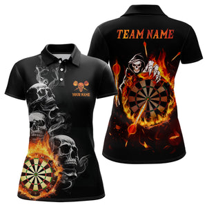 Darts Skull Flame Womens Dart Polo Shirts Custom Fire Darts Shirt For Women Dart Jersey LDT0776