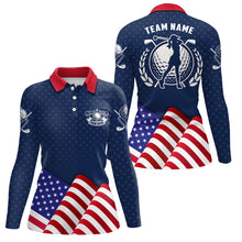 Load image into Gallery viewer, Custom Womens Golf Polo Shirts With Waving American Flag, Patriotic Us Golf Shirts For Women LDT0189
