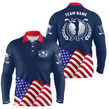 Load image into Gallery viewer, Customized Mens Golf Polo Shirts With Waving American Flag, Patriotic Us Golf Shirts For Men LDT0189