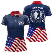Load image into Gallery viewer, Custom Womens Golf Polo Shirts With Waving American Flag, Patriotic Us Golf Shirts For Women LDT0189