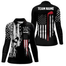 Load image into Gallery viewer, American Flag Skull Golf Polo Shirts Custom Patriotic Scary Golf Shirts For Women Golf Gifts LDT1405
