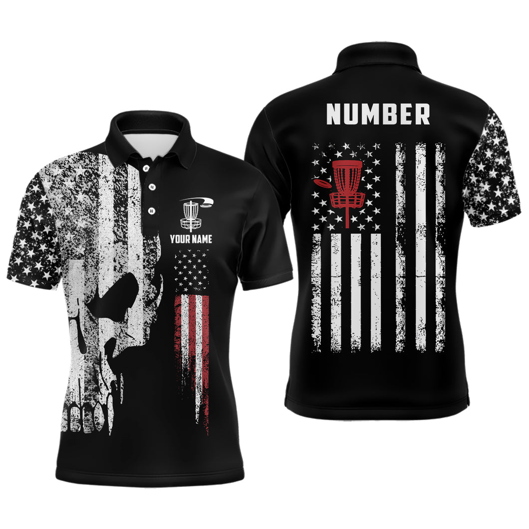 American Flag Skull Mens Disc Golf Polo Shirts Custom Patriotic Disc Golf Shirts For Men Golf Gifts LDT1406