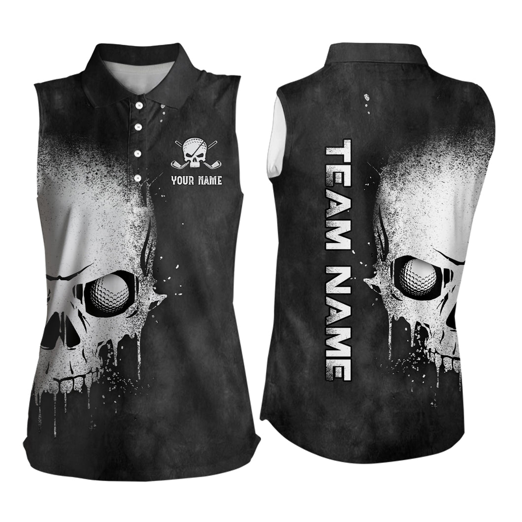 Smoke Skull Black White Womens Sleeveless Polo Shirts Custom Scary Golf Shirts For Women Golf Gifts LDT1407