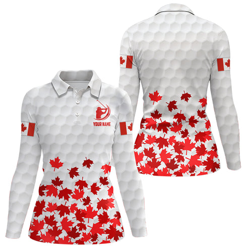 Canadian Flag Red Maple Leaf Golf Polo Shirts Custom White Patriotic Golf Shirts For Women LDT0466