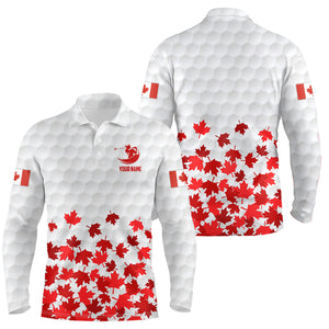 Canadian Flag Red Maple Leaf Mens Golf Polo Shirts Custom White Patriotic Golf Shirts For Men LDT0466