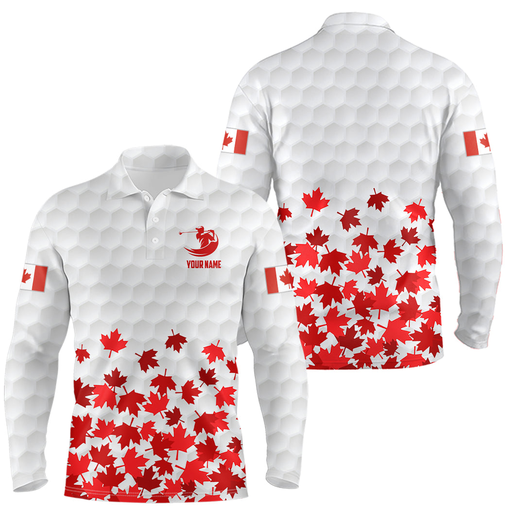 Canadian Flag Red Maple Leaf Mens Golf Polo Shirts Custom White Patriotic Golf Shirts For Men LDT0466