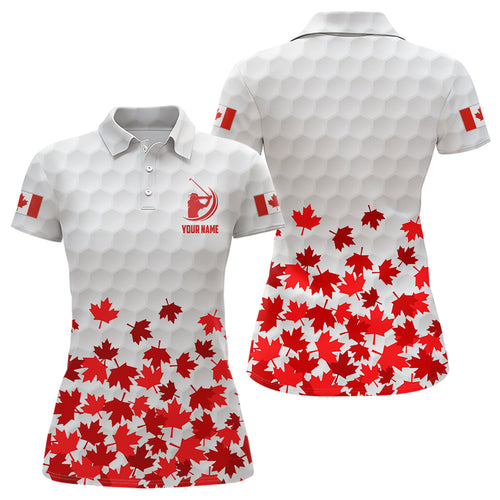 Canadian Flag Red Maple Leaf Golf Polo Shirts Custom White Patriotic Golf Shirts For Women LDT0466