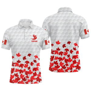 Canadian Flag Red Maple Leaf Mens Golf Polo Shirts Custom White Patriotic Golf Shirts For Men LDT0466