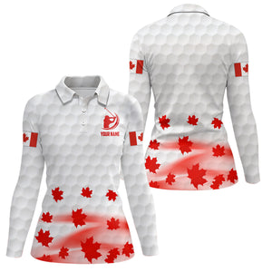 Canadian Flag Red Maple Leaves Golf Polo Shirts Custom White Patriotic Golf Shirts For Women LDT0467