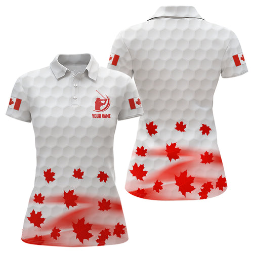 Canadian Flag Red Maple Leaves Golf Polo Shirts Custom White Patriotic Golf Shirts For Women LDT0467