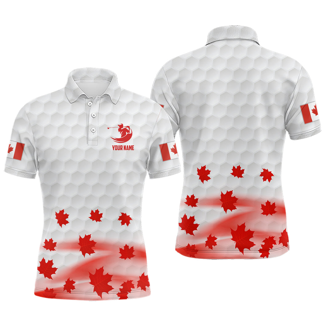 Canadian Flag Red Maple Leaves Mens Golf Polo Shirts Custom White Patriotic Golf Shirts For Men LDT0467