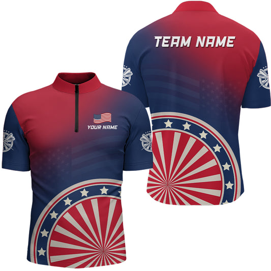 Gradient American Flag Dartboard Mens Quarter zip Shirt Patriotic Dart Jerseys For Men LDT1003