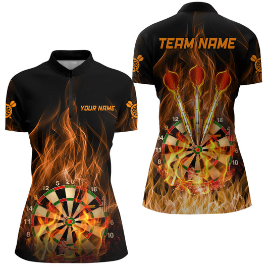 Fire Flame Dartboard Womens Darts Quarter-Zip Shirt Custom Women Dart Shirts Dart Jerseys LDT1006