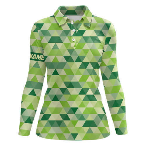 Geometric Green Womens Golf Polo Shirt Custom St Patrick Day Golf Shirts For Women Golf Gifts LDT1415
