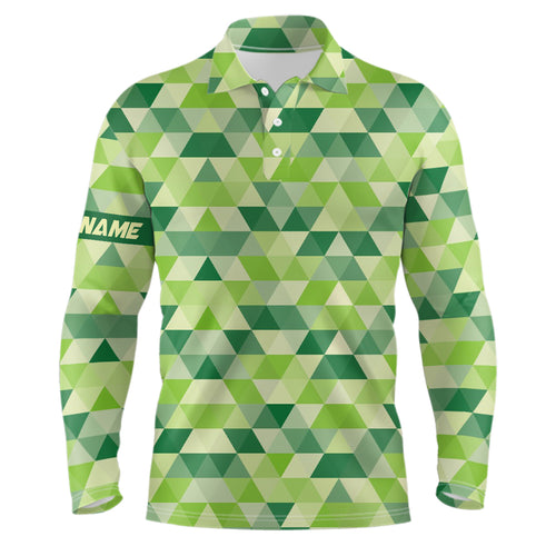 Geometric Green Mens Golf Polo Shirts Custom St Patrick Day Golf Shirts For Men Golf Gifts LDT1415