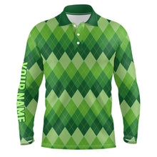 Load image into Gallery viewer, Green Argyle Pattern Mens Golf Polo Shirt Custom Patrick Golf Shirts For Men Golf Gifts LDT1416