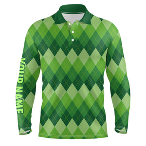 Green Argyle Pattern Mens Golf Polo Shirt Custom Patrick Golf Shirts For Men Golf Gifts LDT1416