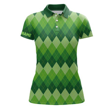 Load image into Gallery viewer, Green Argyle Pattern Womens Golf Polo Shirt Custom Patrick Golf Shirts For Women Golf Gifts LDT1416