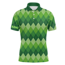 Load image into Gallery viewer, Green Argyle Pattern Mens Golf Polo Shirt Custom Patrick Golf Shirts For Men Golf Gifts LDT1416