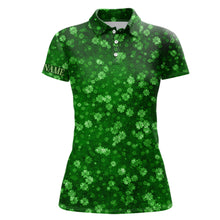 Load image into Gallery viewer, 3D Grunge Green Clovers St Patrick Day Womens Golf Polo Shirts Custom Golf Gifts For Women LDT1417