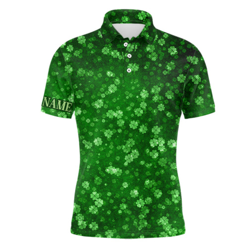 3D Grunge Green Clovers St Patrick Day Mens Golf Polo Shirts Custom Golf Gifts For Men LDT1417