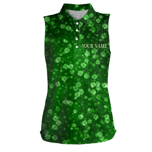 3D Grunge Green Clovers St Patrick Day Womens Sleeveless Golf Polo Shirts Custom Golf Gifts For Women LDT1417