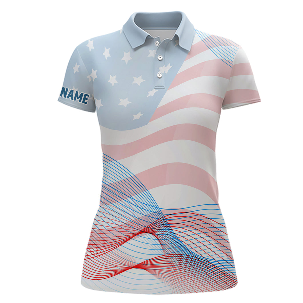 Transparent American Flag Womens Golf Polo Shirts Custom Patriotic Golf Shirts For Women LDT1419