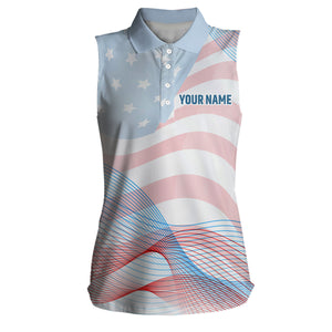 Transparent American Flag Womens Sleeveless Golf Polo Shirts Custom Patriotic Golf Shirts For Women LDT1419