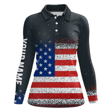 Load image into Gallery viewer, Grunge Vintage American Flag Womens Golf Polo Shirt Custom Patriotic Golf Shirts For Women LDT1420