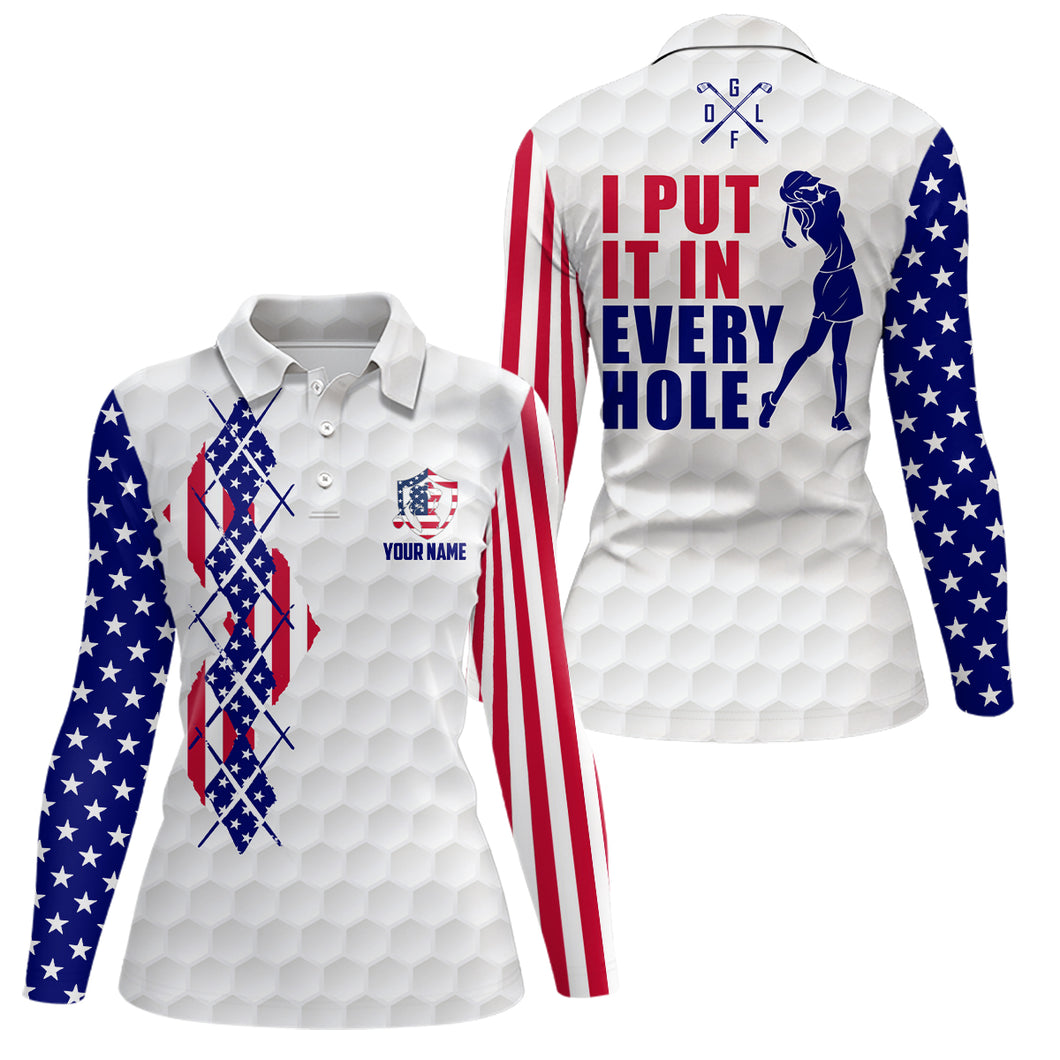 American Flag Argyle Womens Golf Polo Shirts Personalized Patriotic Us Golf Shirts For Women LDT0205