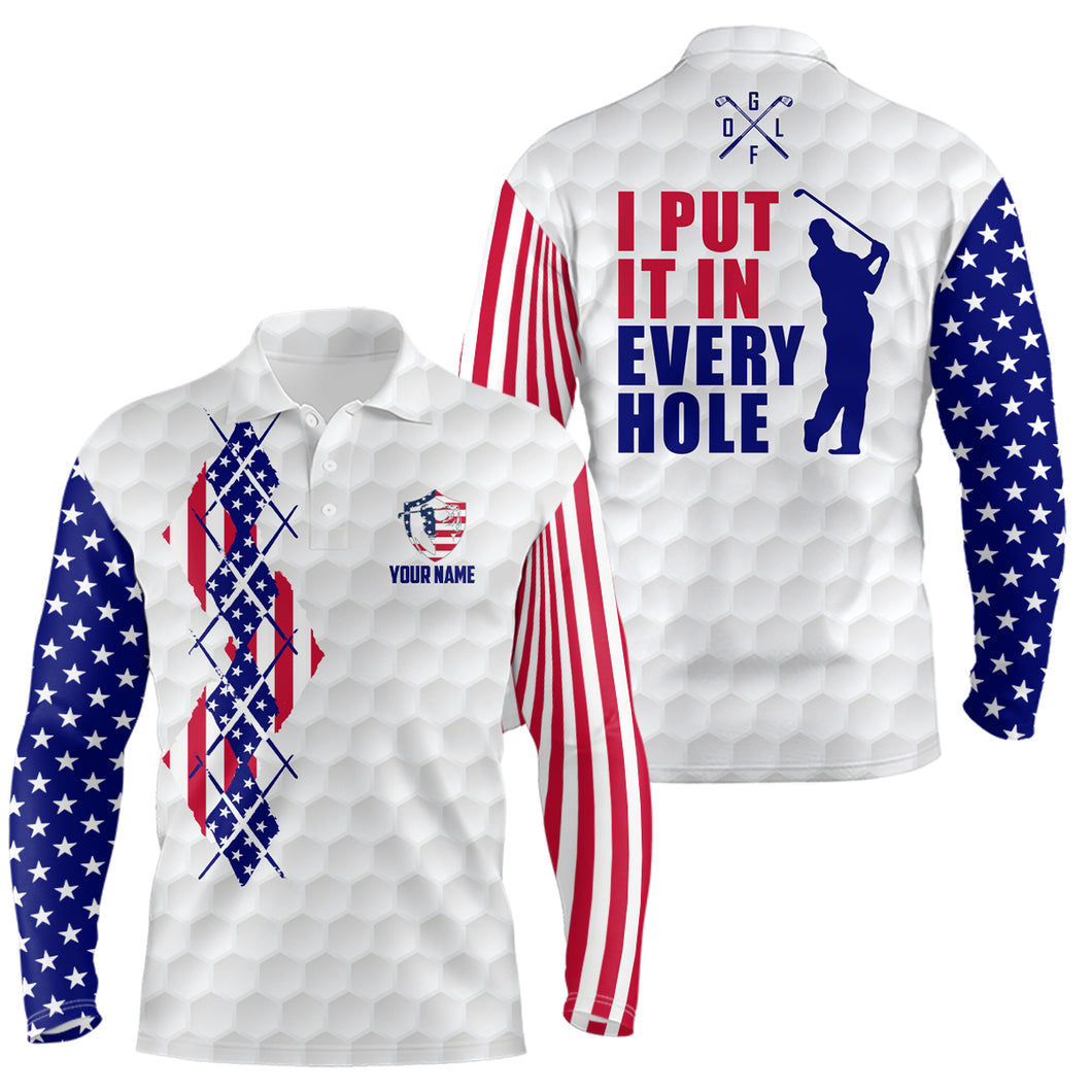 American Flag Argyle Mens Golf Polo Shirts, Personalized Patriotic Us Golf Shirts For Men LDT0205