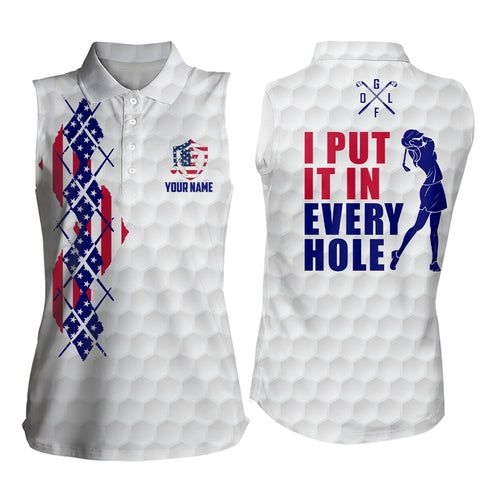 American Flag Argyle Womens Sleeveless Golf Polo Shirts Customized Patriotic Us Golf Shirts For Women LDT0205