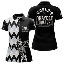 Load image into Gallery viewer, Skull Funny Golf Custom Name Polo Shirt Black &amp; White Argyle Golf Shirts For Women, Golf Gift LDT0209