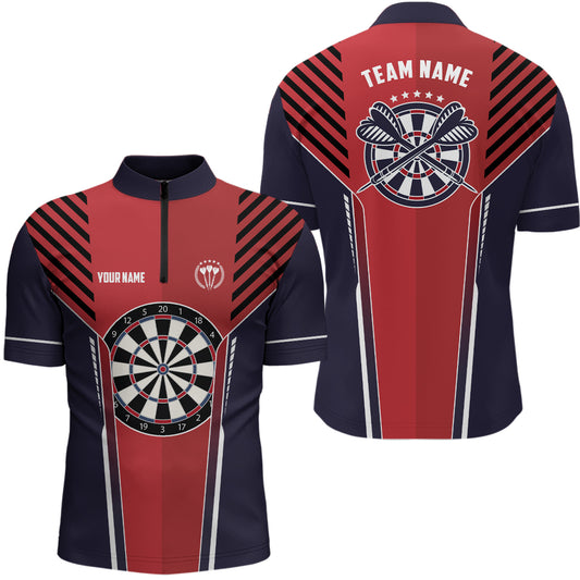 Personalized Strike Red Navy Sports Style Darts Quarter-Zip Shirt Cool Darts Jersey For Men LDT0489