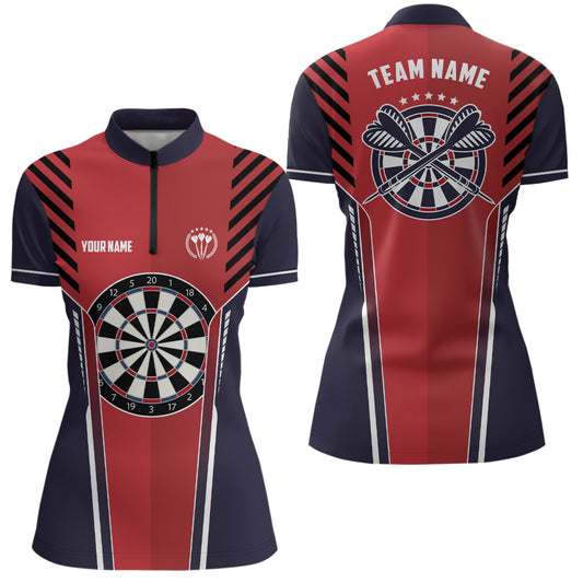Personalized Strike Red Navy Sports Style Darts Quarter-Zip Shirt Cool Womens Darts Jersey LDT0489