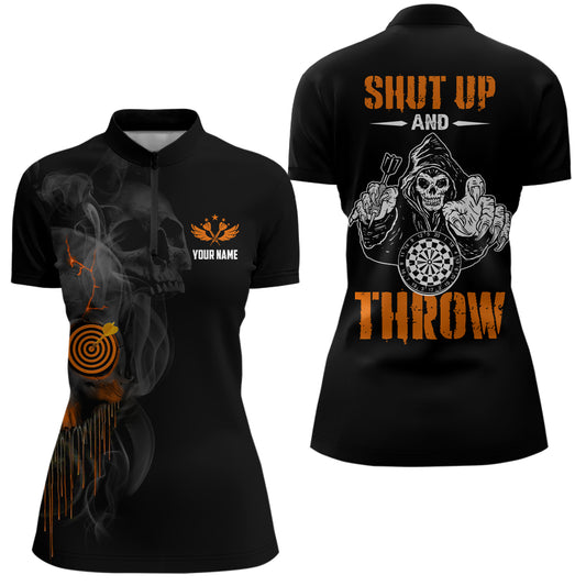 Womens Skull Darts Quarter-Zip Shirt Halloween Orange Darts Shirt For Women Dart Jerseys LDT0491