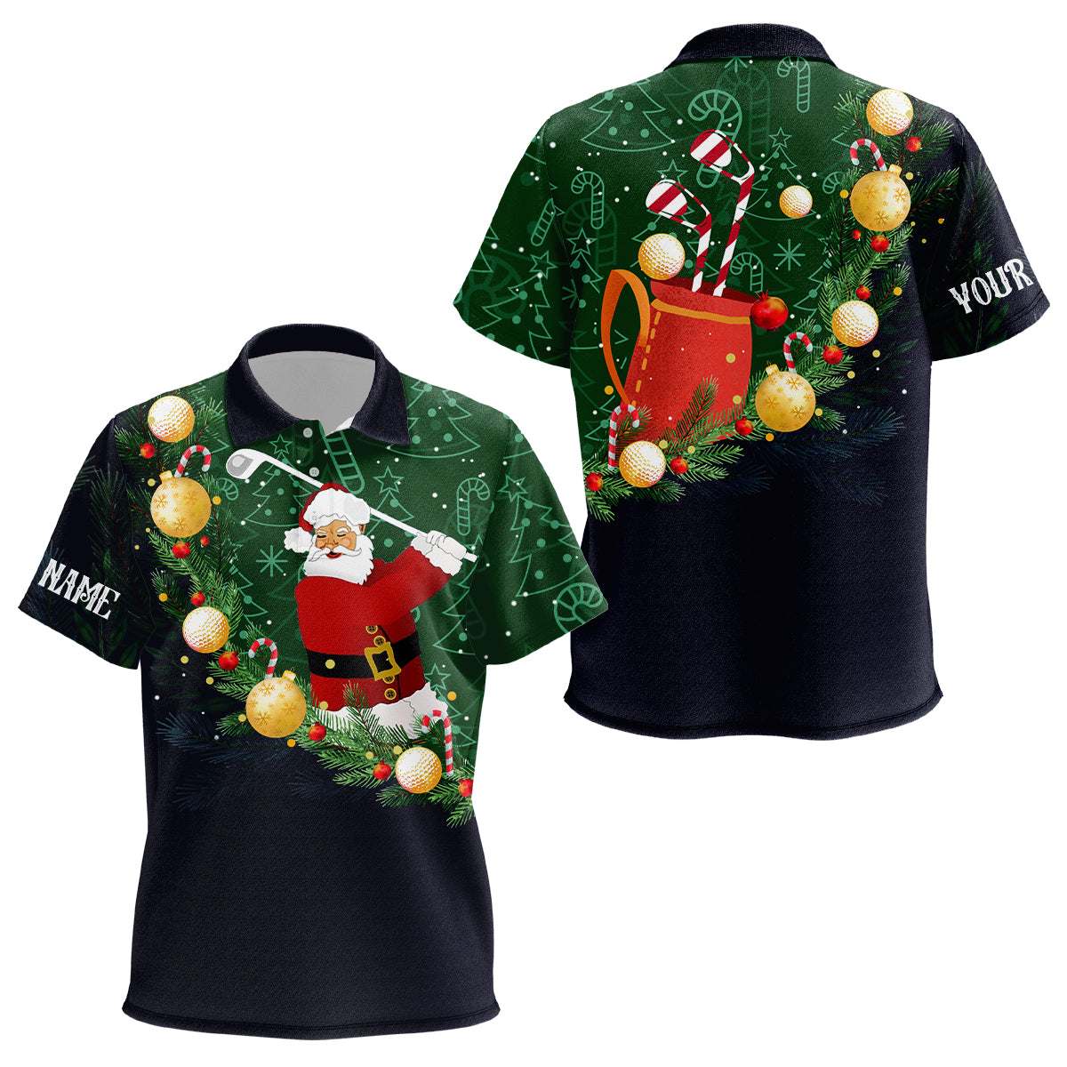 Santa Playing Golf Navy Unisex Kids Polo Shirts Christmas Golf Shirts ...