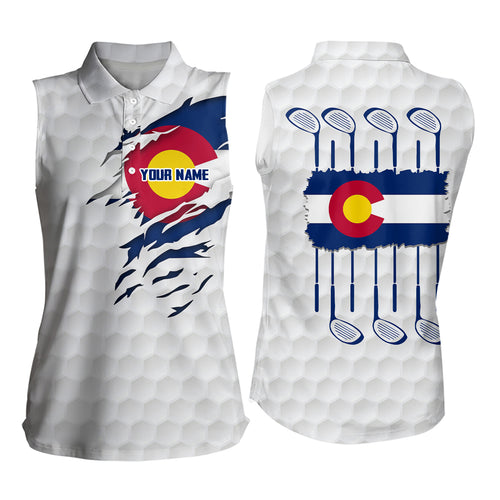 Colorado Flag Golf Pattern Womens Sleeveless Polo Shirt Patriotic Golf Shirts For Women Golf Gifts LDT0785