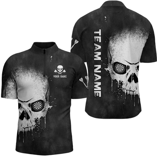 Smoke Skull Black White Darts Quarter Zip Shirt Custom Men Dart Shirts Scary Dart Jerseys LDT1007
