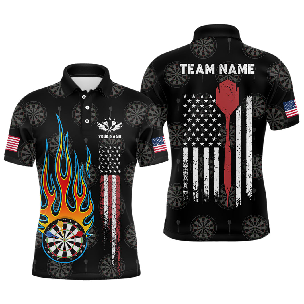 Flame Darts American Flag Mens Darts Polo Shirt Custom Patriotic Dart