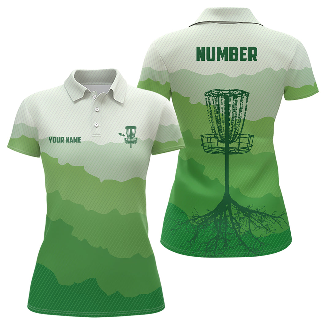 Green Sunset Customized Womens Disc Golf Polo Shirt Disc Golf Tops For Women Disc Golf Basket LDT1011