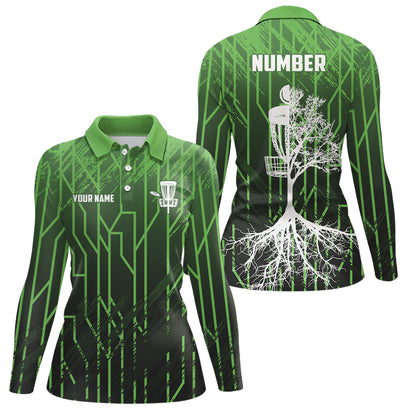 Green Womens Disc Golf Polo Shirt Custom Number Disc Golf Tops For Women Disc Golf Basket LDT1012