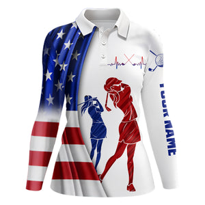 American Flag Womens Golf Polo Shirt Custom Patriotic Golf Shirts For Women Golfing Gifts LDT1424