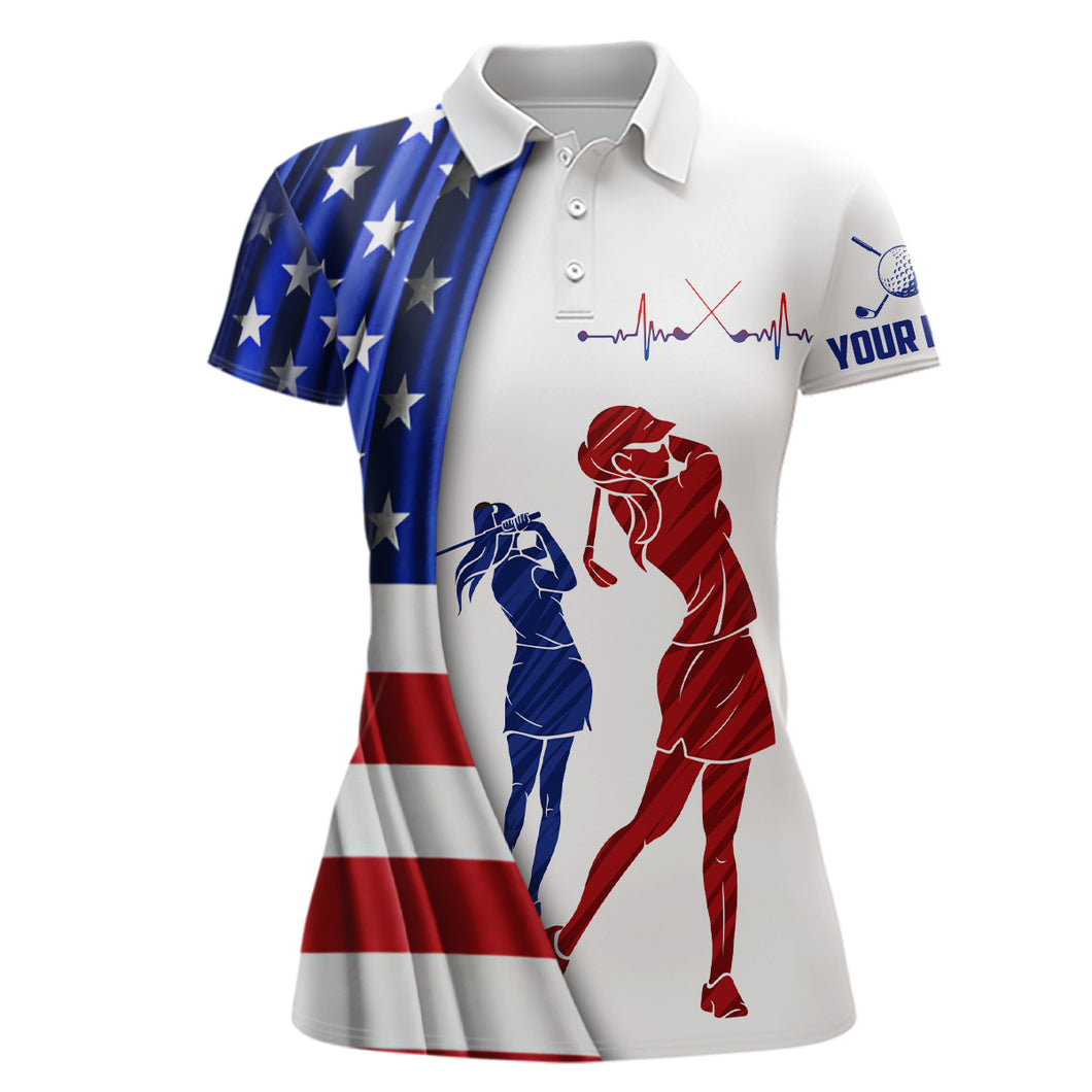 American Flag Womens Golf Polo Shirt Custom Patriotic Golf Shirts For Women Golfing Gifts LDT1424