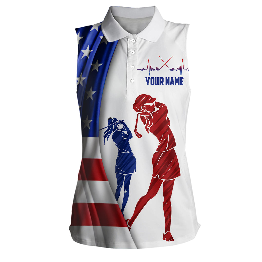 American Flag Golf Womens Sleeveless Polo Shirt Custom Patriotic Golf Shirts For Women Golfing Gifts LDT1424