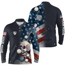 Load image into Gallery viewer, Men American Flag Golf Skull With Golf Ball Polo Shirt, Custom Name Golf Shirts For Men LDT0016