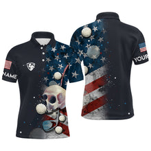 Load image into Gallery viewer, Men American Flag Golf Skull With Golf Ball Polo Shirt, Custom Name Golf Shirts For Men LDT0016