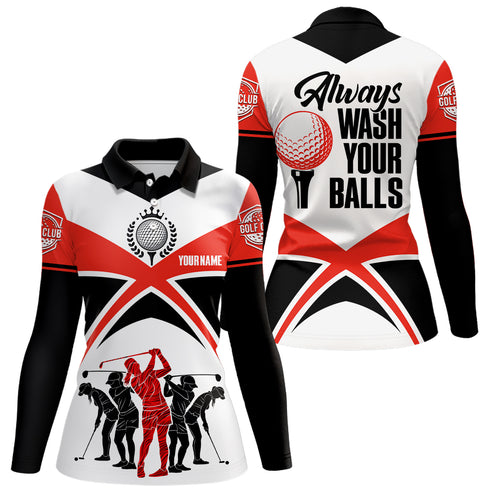 Always Wash Your Balls Golf Polo Shirts Custom Orange Black Golf Shirts For Women, Golf Gifts LDT0212